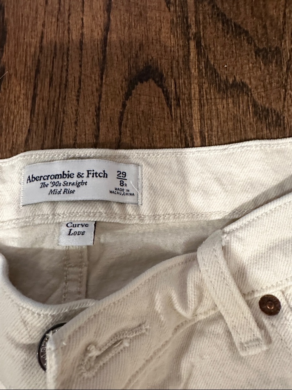 Abercrombie & Fitch Ivory Mid-Rise Straight Jeans - Picture 2 of 4